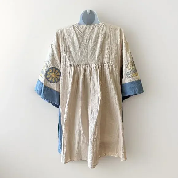 NEW Blue Velvet Embroidered Boho Babydoll Dress Women Size S/M Floral Beach - Picture 3 of 9